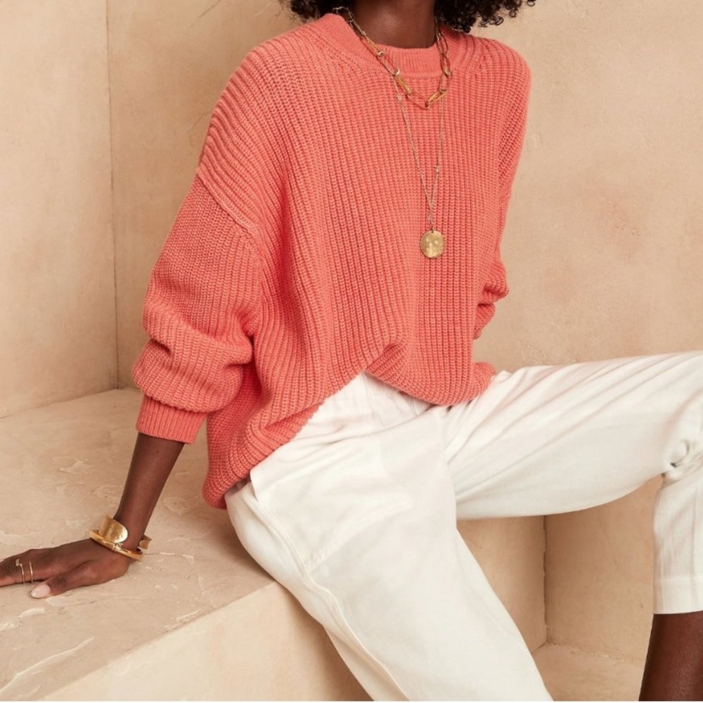 Banana Republic Organic Cotton Sweater Flamingo Pink Size Med